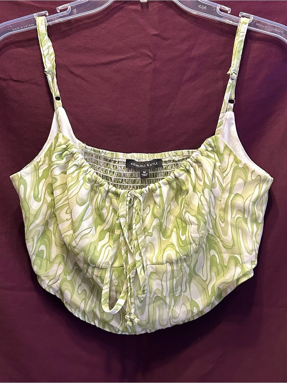 Kendall & Kylie Light Green Swirl Tie-Front Cropped Cami